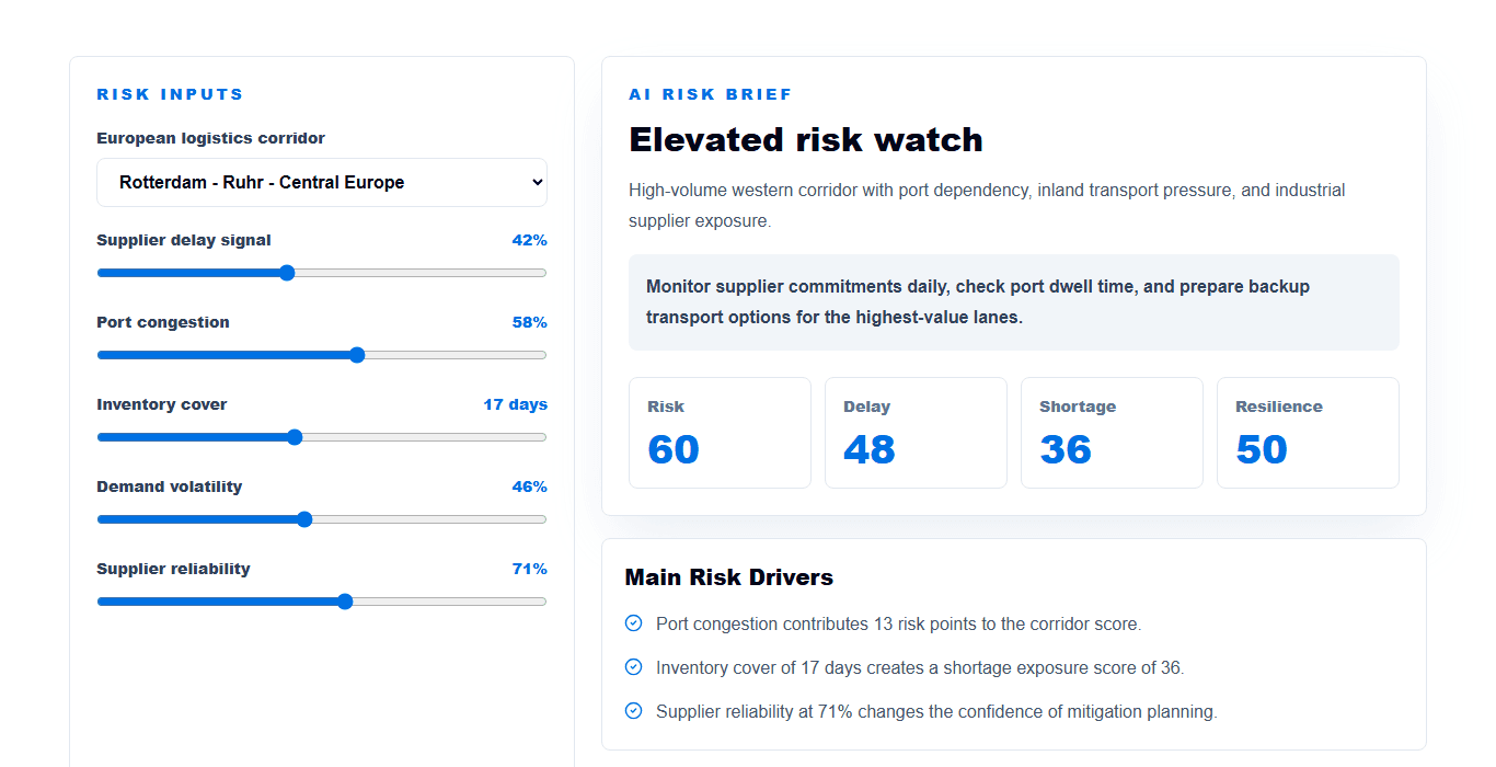 Supply chain risk and disruption control tower screenshot