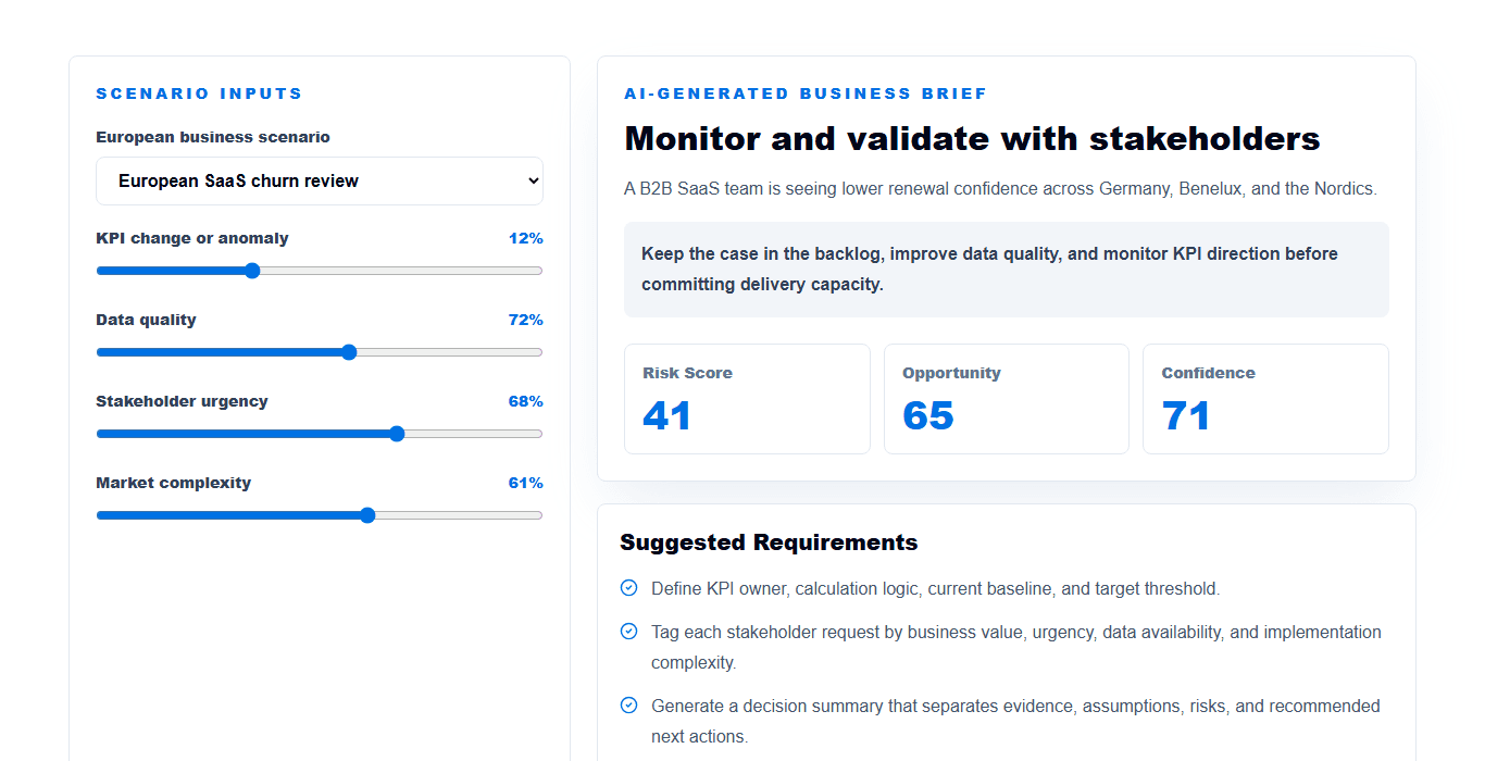 Live AI business analyst demo screenshot